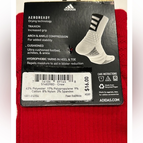 Adidas Creator 365 Basketball Crew Socks 1 Pair Men 12-16 Red w/ White Logo NEW - Picture 2 of 11